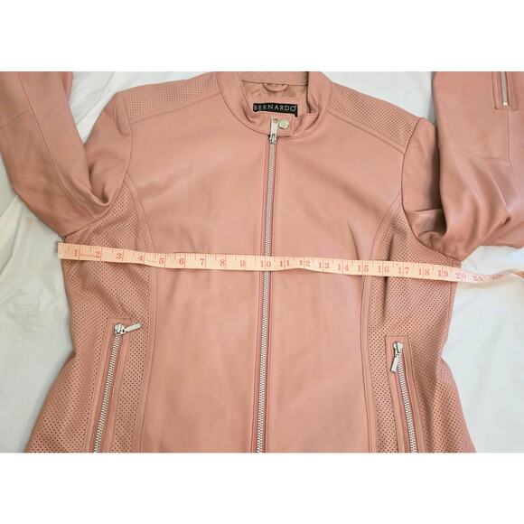 Bernardo Genuine Leather Moto Jacket Women's Size L Pink Full Zip - Picture 10 of 10